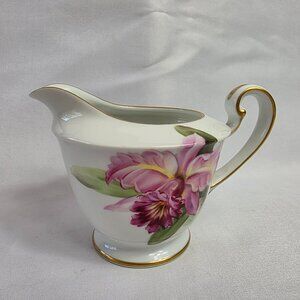 Noritake Pink Orchid Creamer White with Pink Orchid Green Leaves